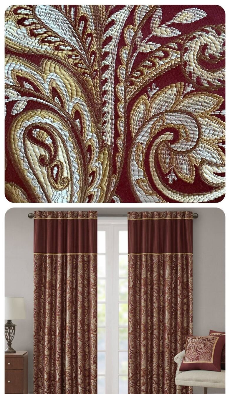 Madison Park Aubrey Jacquard Curtain Panel Pair 50" x 95"  Burgundy